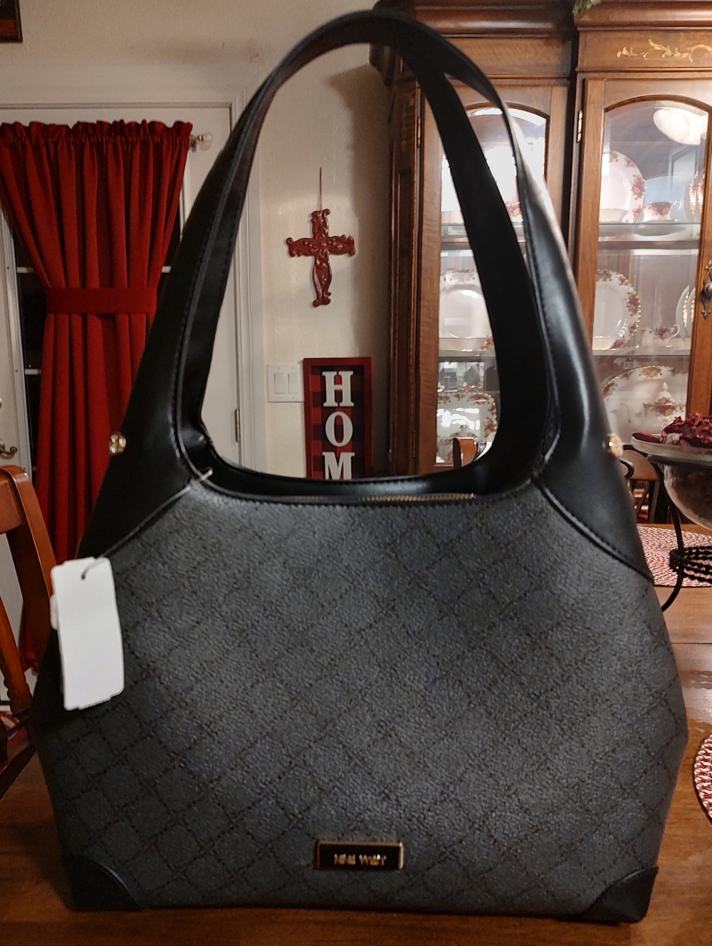 Nine West Gray and Black Shoulder Hobo Bag